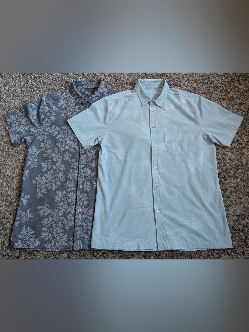 Vuori Short Sleeve Button Up Bridge Plant Leaf Print Blue Shirts Men's M (2)